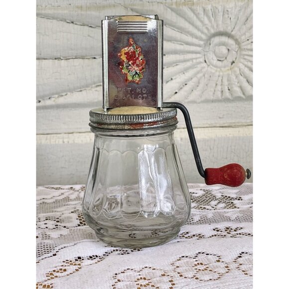Vintage 1930s Nut/Spice Chopper Glass Jar Metal Farmhouse Decor - Picture 14 of 14